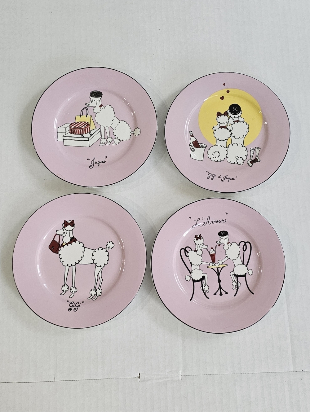 Vintage American Atelier Pink Poodle Canape Plates (4) Porcelain 6.5 Inches
